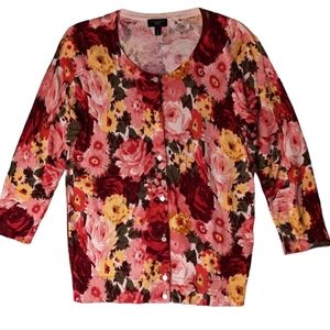 Talbots Petites Floral Silk Blend Button Front Cardigan Sweater SZ SP